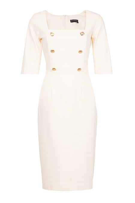 Haljina kratkih rukava sa ukrasnim dugmićima i kockastim izrezom Tiffany Production